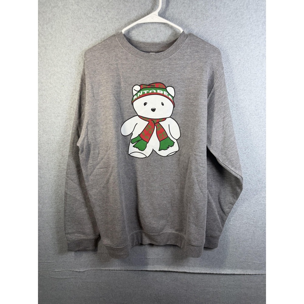 LAT Apparel Sweatshirt Mens Large Gray Christmas Bear Fleece‎ Pullover Graphic
